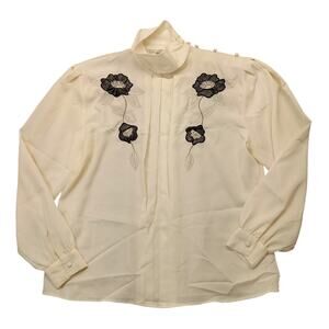 Vintage Dividends Top 14 Women's Long Sleeve Blouse White Pullover Polyester